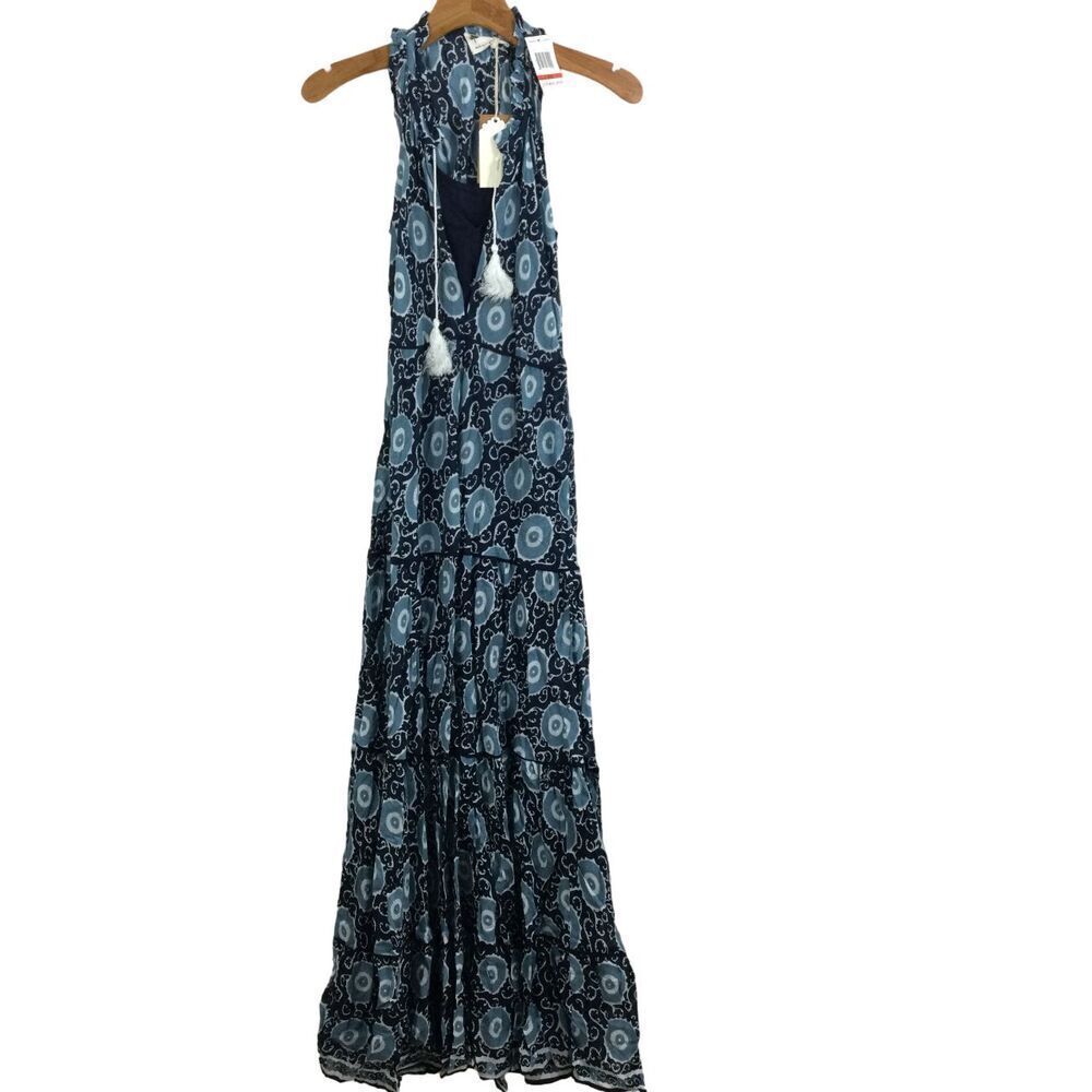 Kopal Womens India Zoya Floral Blue Suzan Print Maxi Dress Size XS NWT